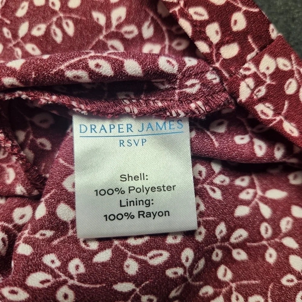 Draper James RSVP Burgundy/White Ditsy Print Smocked Waist Aline Dress Sz. Med - Picture 8 of 9